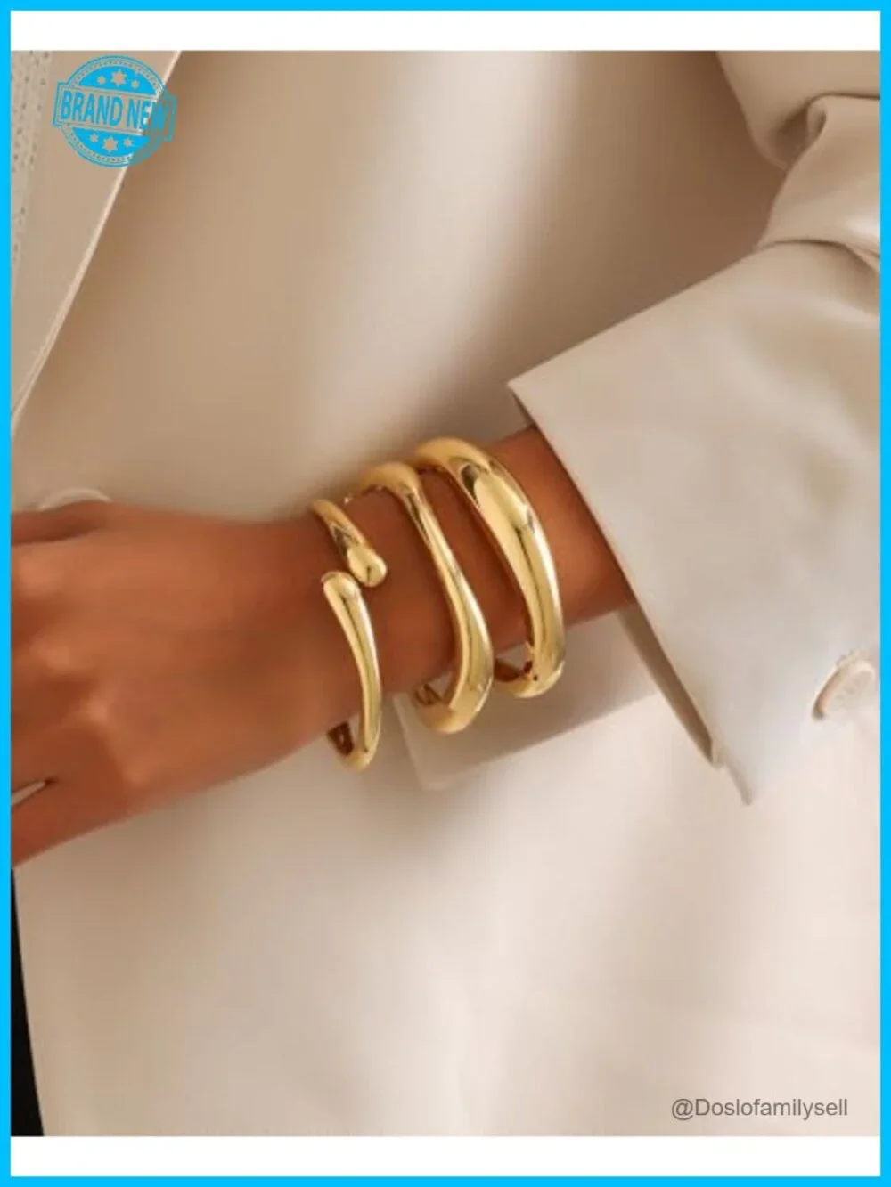 14K Gold Plated Chunky Thick Gold Bangle Bracelet Stack Set 3Pcs